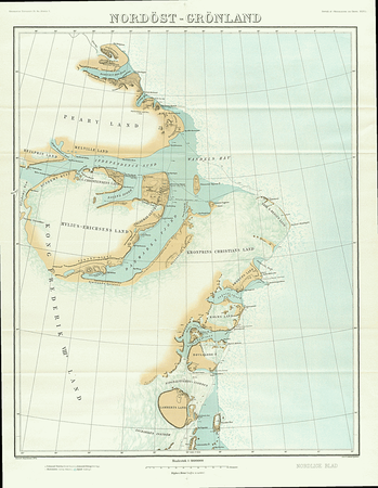 1911 map of NE Greenland showing only a short stretch of the partly unexplored Frederick E. Hyde Fjord