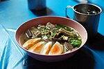 Kuaichap is a Thai Chinese noodle soup containing intestines and liver