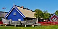 Wooden houses at Nida, Curonian Spit, Lithuania, decorated with traditional weathervane