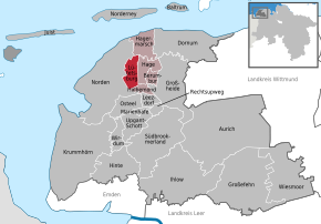 Poziția Lütetsburg pe harta districtului Aurich