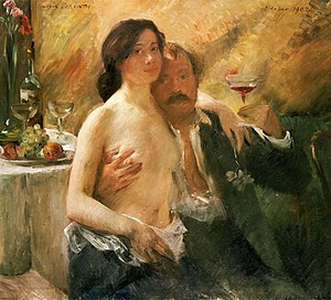 Selbstporträt mit Charlotte Berend und Sektglas (Lovis Corinth)