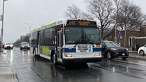 A bus in Q46 service on a narrow road