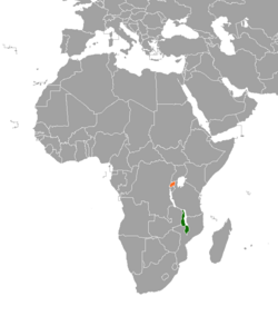 Карта с указанием местоположения Малави и Руанды