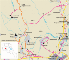 Road map of Amberd and surrounding region