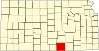 Map of Kansas highlighting Sumner County