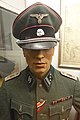 装甲科の武装SS将校の制服。フチ取りに装甲科を示すピンクのパイピングが付けられた制帽と肩章。