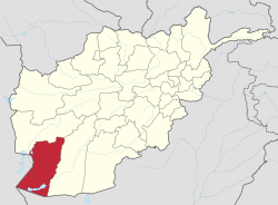 موقعیت نیمروز با رنگ سرخ در افغانستان
