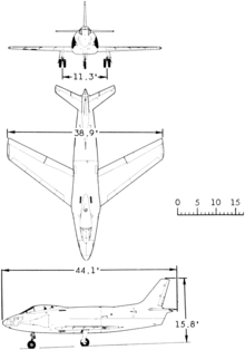 3-view line drawing of the North American YF-93A