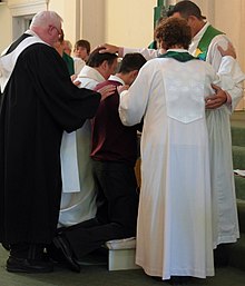 Ordination by laying on of hands in a Metropolitan Community Church OrdinationMCC.JPG