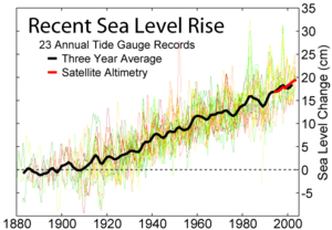 Sea level has been rising cm/year, based on me...