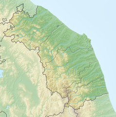 Mapa konturowa Marche, na dole znajduje się punkt z opisem „Park Narodowy Monti Sibillini”