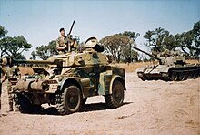 T-55 et Elands Mk4 de la Rhodesian Armoured Car Regiment situés à la caserne d'Inkomo