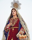 Statue of Saint Martha used in Holy Week Processions at the National Shrine and Parish of Saint Anne in Hagonoy, Bulacan, Philippines. She, together with her sister, Mary of Bethany, are among the characters typically seen in Lenten Processions in the Philippines, especially on Good Friday.