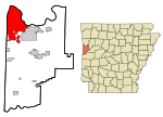 Sebastian County Arkansas Incorporated kaj eksterkomunumaj areoj Fort Smith Highlighted.svg