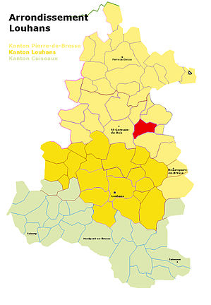 Lage der Gemeinde im Arrondissement_Louhans (anklickbare Karte)