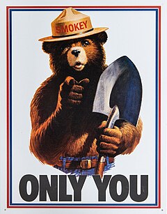 Drawing of a grizzly bear with human features. He is wearing blue jeans with a belt and a brimmed hat with the name 