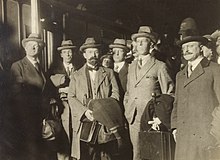 Members of the Irish delegation for the Anglo-Irish Treaty negotiations in December 1921 The peacemakers- George Gavan Duffy, Erskine Childers, Robert Barton and Arthur Griffith in a group (28455606301).jpg