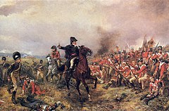 The Allied victory at Waterloo in 1815 marked the end of the Napoleonic Era. Though it was the last war between Britain and France, there were later threats of war. Wellington at Waterloo Hillingford.jpg
