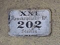 Altes Hausnummernschild XXI. Konskriptions-No. 202 Stadlau