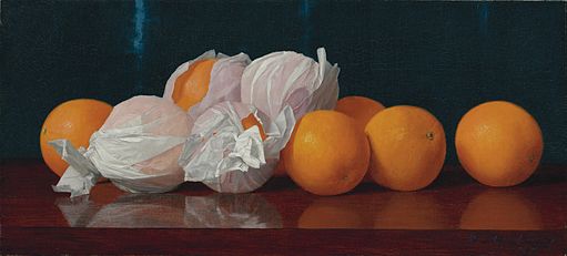 William J. McCloskey Wrapped oranges on a tabletop