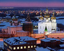 The Holy Trinity monastery in Tyumen is one of the first stone buildings in Siberia. Sviato-Troitskii monastyr' (Tiumen').jpg