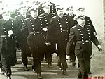 Старпом командира корабля капитан Тхагапсов М. М. во главе строя. СФ 1956.