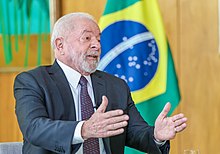 Brazil's President Luiz Inacio Lula da Silva suggested that Ukraine should "give up Crimea" in exchange for peace and Russia's withdrawal from the Ukrainian territory it occupied after February 2022. 02.03.2023 - Entrevista ao jornalista Reinaldo Azevedo (52721770017).jpg