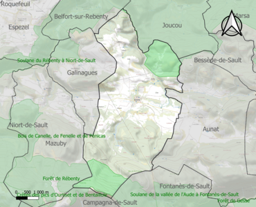 Carte des ZNIEFF de type 1 sur la commune.