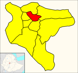 Arada (red) within Addis Ababa