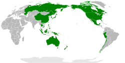 绿色为亚太经合组织现时之21个成员地区