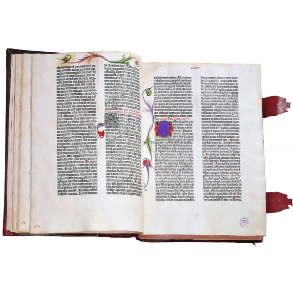 The Gutenberg Bible printed by Johannes Gutenberg in Mainz (Germany) who invented the printing using movable types in the 15th century.
