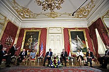 U.S. President George W. Bush meets with Hungarian President Laszlo Solyom at Sandor Palace in Budapest. BushSolyom2006-02.jpg