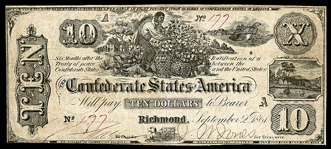 $10 (T29) Slave picking cotton, canal B. Duncan (Richmond, VA) (286,627 issued)