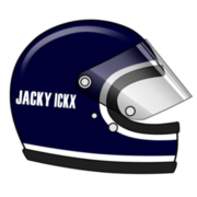 Le casque intégral de Jacky Ickx, vainqueur de huit Grand Prix de Formule 1, vice-champion du monde de Formule 1 en 1969 et 1970, sextuple vainqueur des 24 Heures du Mans.