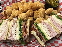 Club sandwich with tater tots