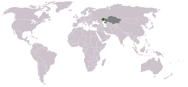 Europees Kazachstan (zwart) in Kazachstan (donkergrijs) op de wereldkaart