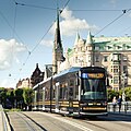 Flexity Classic tram op de Djurgårdsbron (brug); 23 augustus 2010.