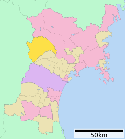 Kamis läge i Miyagi prefektur Städer:      Signifikanta städer      Övriga städer Landskommuner:      Köpingar      Byar