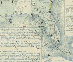 Carte météorologique de l'ouragan remontant la côte ouest de la Floride.