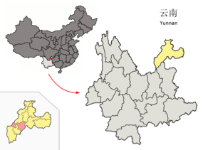 Zhaoyangs läge i Zhaotong, Yunnan, Kina.