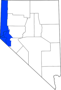 The counties most commonly associated with Western Nevada with Churchill County not shown in blue