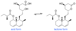 Lactone and acid form of mevastatin Mevastatin Structure.svg