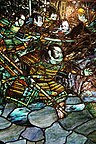 Japanese-inspired stained glass window depicting a samurai