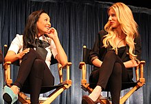 Naya Rivera (left) and Heather Morris (right) were both promoted to the main cast in the second season of the series. Naya Rivera and Heather Morris.jpg