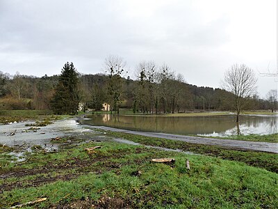 Frühjahrsüberschwemmung im Februar 2021 an der Nizonne bei Chanteranne