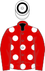 Red, white spots on body, white cap, black hoop