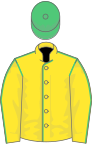 Yellow, emerald green seams, green cap