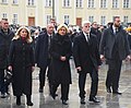 The first lady between her husband and Slovak president Zuzana Čaputová before farewell to Karel Schwarzenberg, December 2023