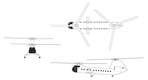 3-view line drawing of the Piasecki H-16A Transporter