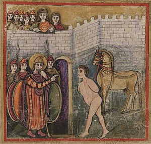 Miniature of the Trojan Horse, from the Vergil...